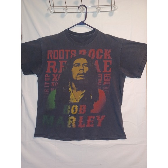 bob marley  Retro T-shirt Adult Black Roots Rock Band Concert Size L Tag Faded - Picture 1 of 6